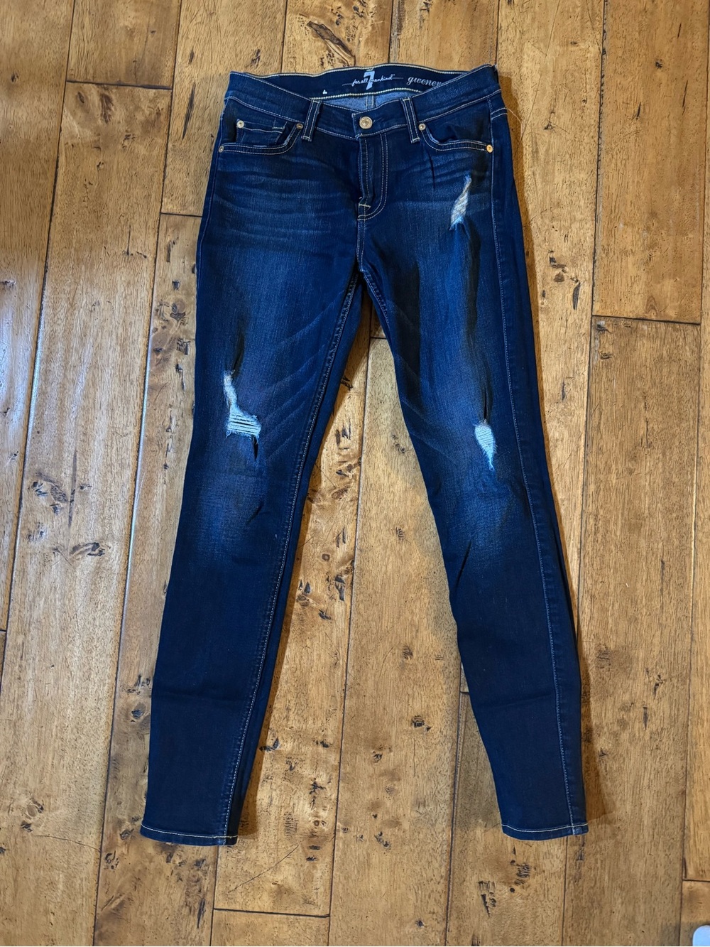 7 For All Mankind Dark Blue Distressed Skinny Jeans